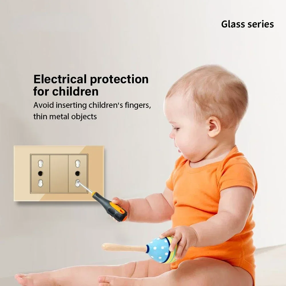 Melery Italy Chile Tempered Gold Glass Home Office EU Korean Outlet USB TypeC Korea Wall Socket Light Pressure Switch Electrical-Melery