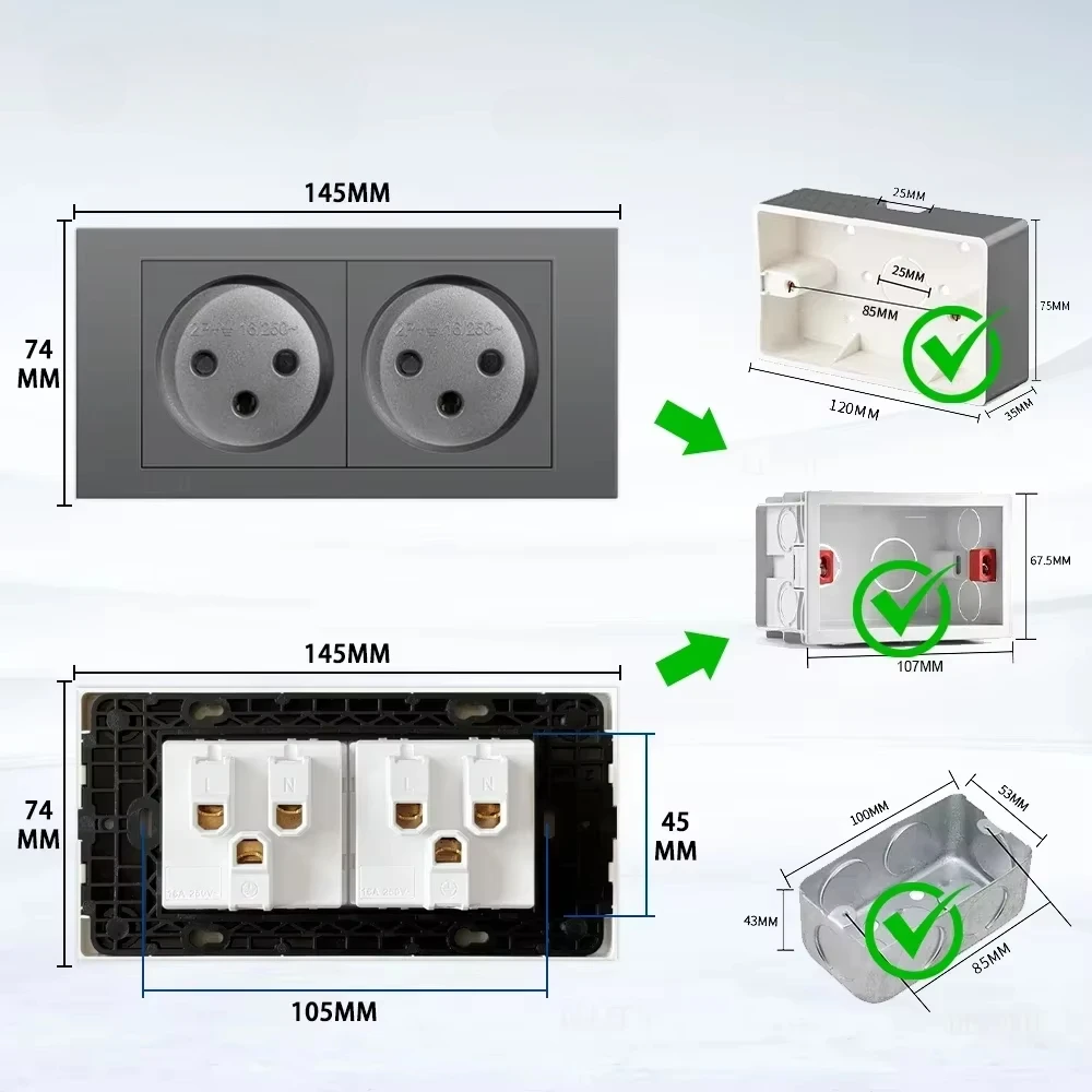 Melery Flame Retardant SC31 Panel 145mm Gray Israel Standard USB TypeC Fast Charging Wall Socket Switch TV Tel CAT5 CAT6-Melery