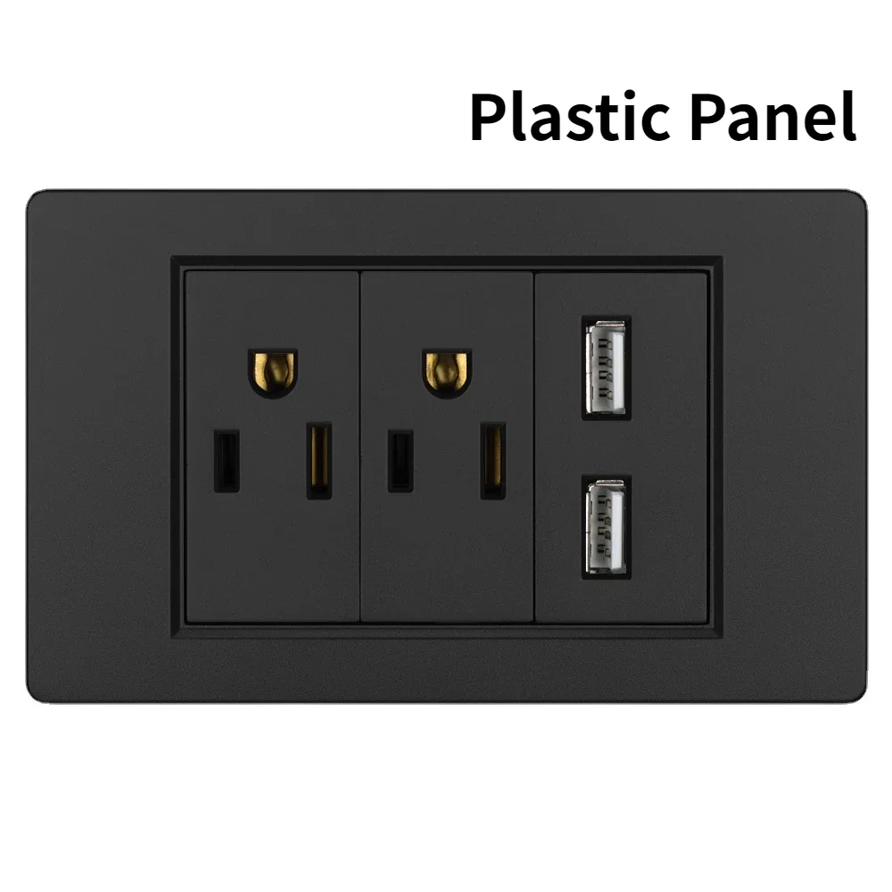 Melery US Power Wall Socket USB Type C Light Switch Double Pole Plastic&Glass Panel Outlet Plate Home Office Electrical Plug-Melery