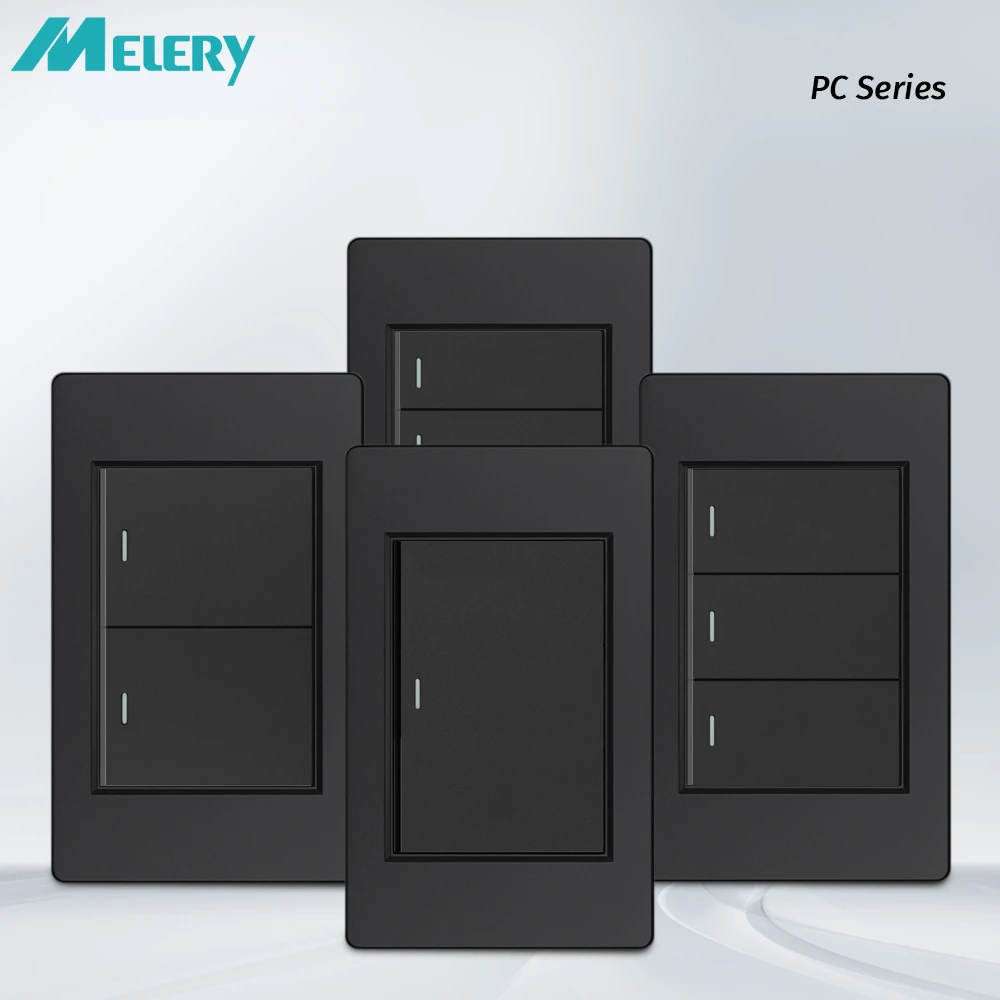 Melery  1/2/3gang1way 2way Black PC Panel Brazil USA Italy Mexico 250V 16A Standard 118*74mm light Wall Switch On Off Push Button-Melery