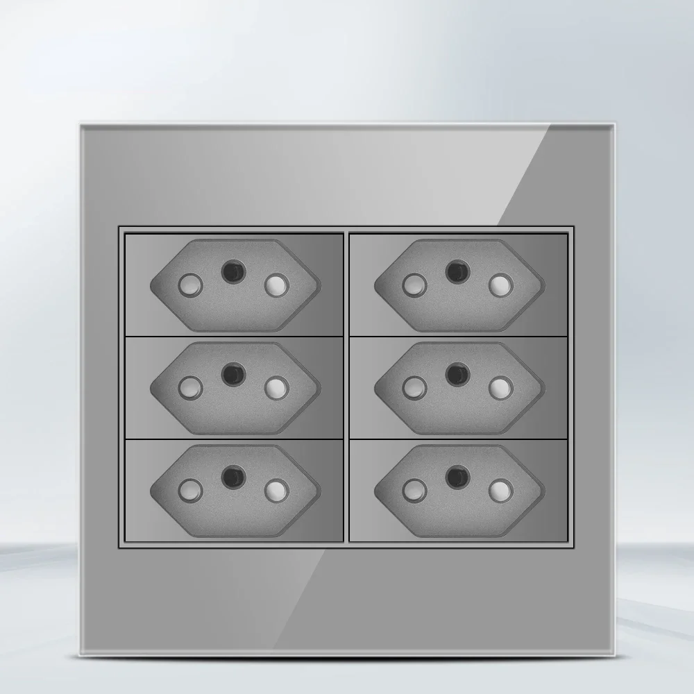 Melery  4x4 Fireproof Glass Panel Brazil Standard Outlet Double USB Type C 10/20W Wall Power Socket Light Switch Office Grey 20A-Melery