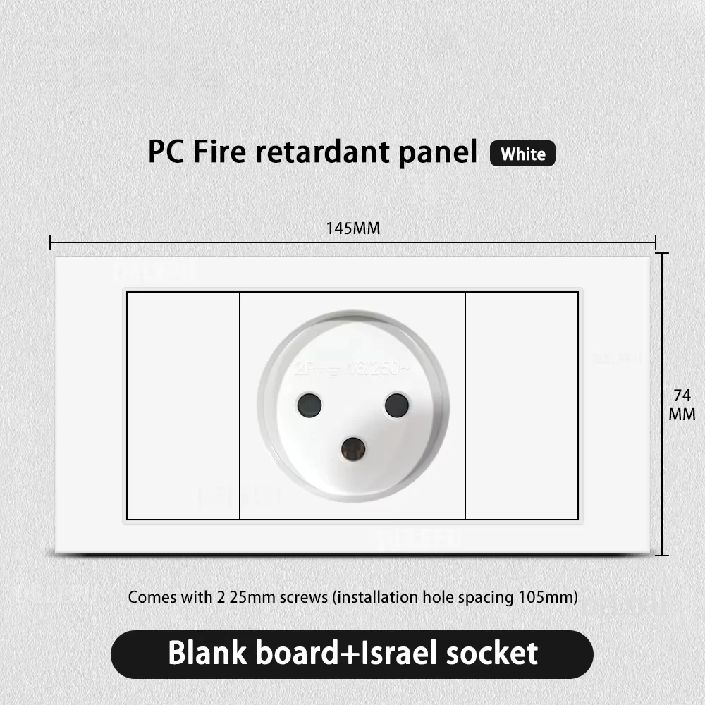 Melery Flame Retardant SC31 Panel 145mm White Israel Standard USB TypeC Fast Charging Wall Socket Switch TV Tel CAT5 CAT6-Melery