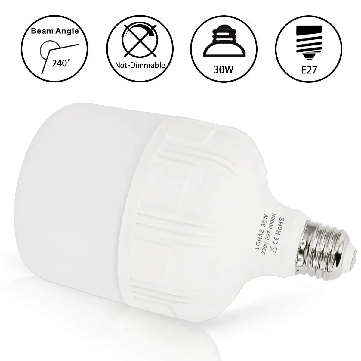 Melery E27 LED Light Bulb 250-300W HID/MH Equivalent 30W Commercial Retrofit T80 Lamp 3400 Lumens Daylight 6000K for Indoor Bedroom-Melery