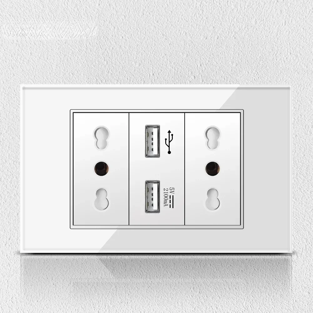Melery Chile Italy Standard White Tempered Glass Home Office EU Outlet USb Type C Korea Wall Socket Light Pressure Switch 118-Melery