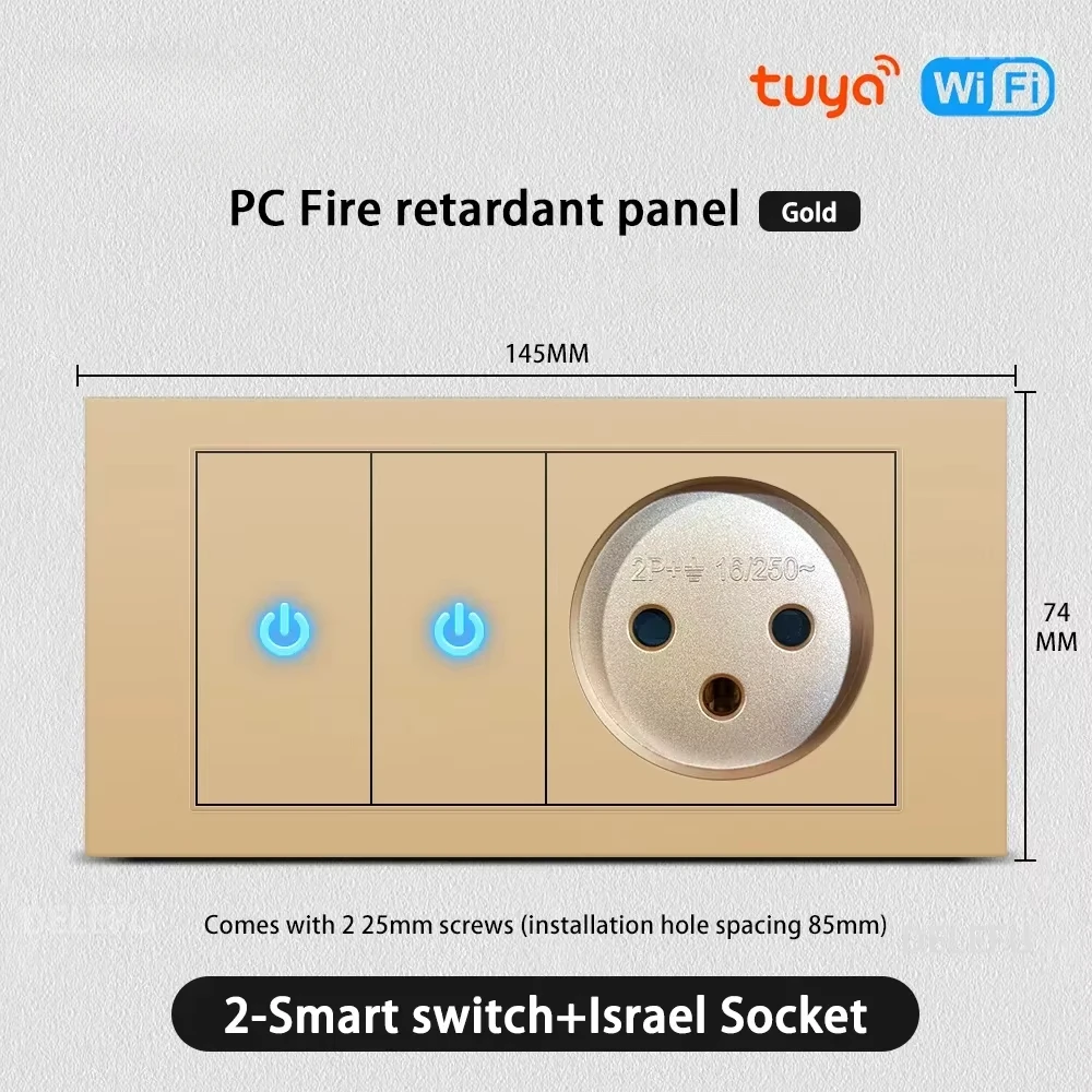 Melery Flame Retardant SC31 Panel 145mm Gold Israel Standard USB TypeC Fast Charging Wall Socket Switch TV Tel CAT5 CAT6-Melery