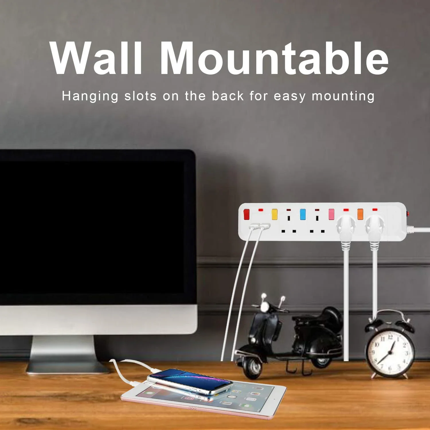 Melery  Power Strip Surge Protection UK Electric Plug Adapter 2m Extension Lead 4 Gang/Way 2 USB Mountable  Individually Switched-Melery