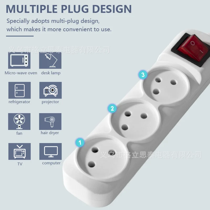 Melery Power Strip Israel Plug Outlets 3/4/5 Way AC Electric Switched Sockets 16A Wire 1.5m Extension Cord Wall Mounted for Home Office-Melery