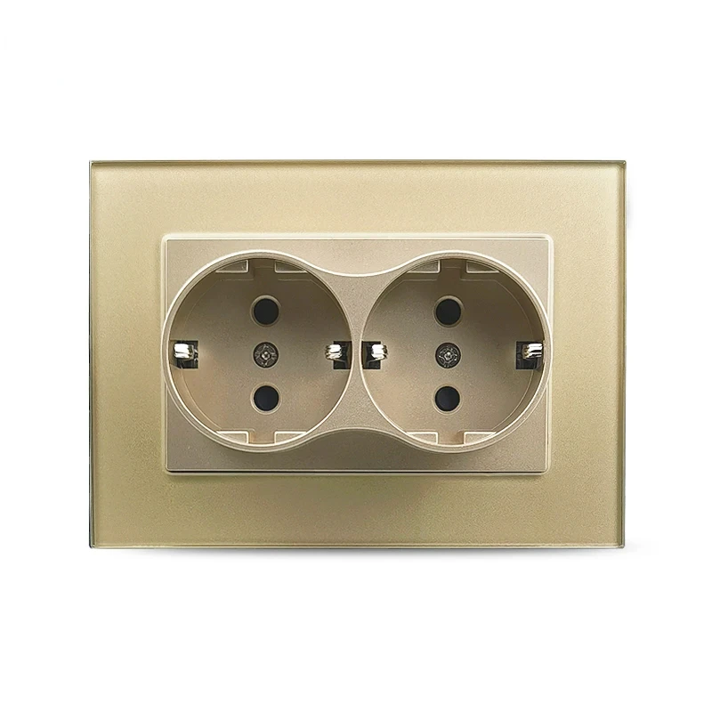 Melery  Double EU Wall Electrical Power Socket Crystal Glass Panel European Russia Outlet Hole Home Office Kitchen White Black-Melery