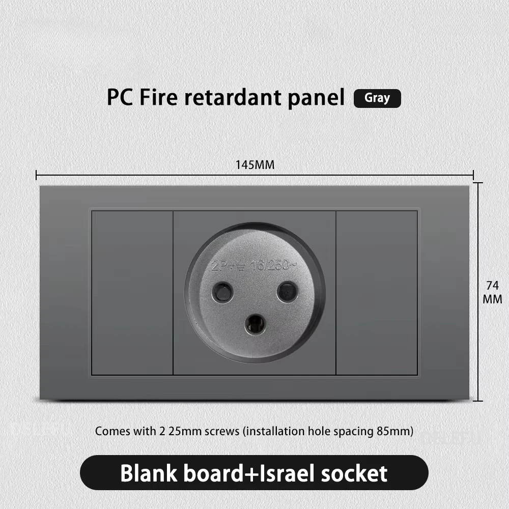 Melery Flame Retardant SC31 Panel 145mm Gray Israel Standard USB TypeC Fast Charging Wall Socket Switch TV Tel CAT5 CAT6-Melery