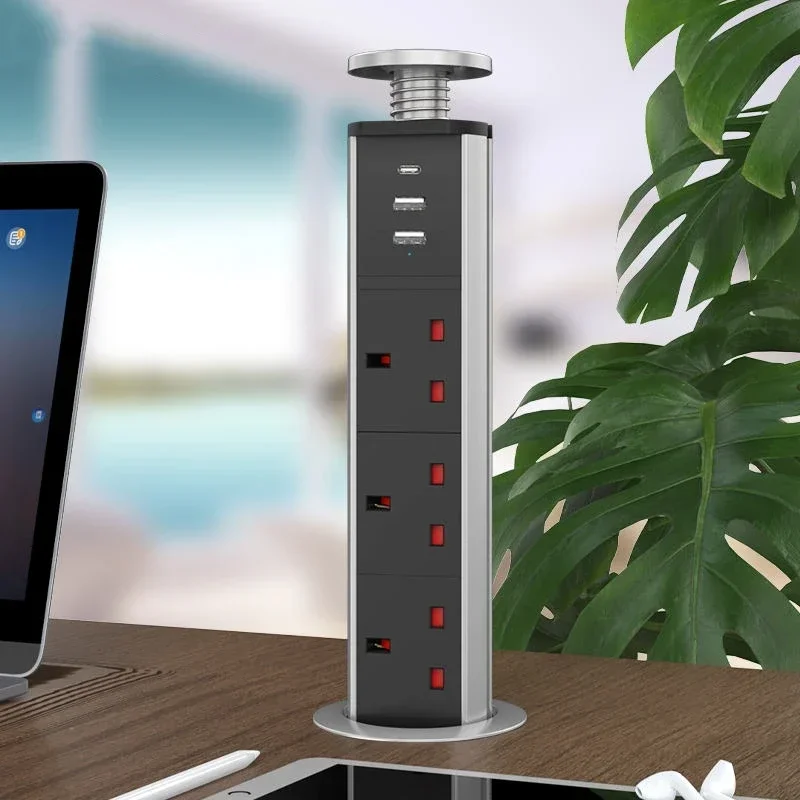 Melery  UK Pop Up Socket Hidden Table Electrical Plug USB Type-C Power Strips Wired Extension for Home Desk Office Kitchen-Melery