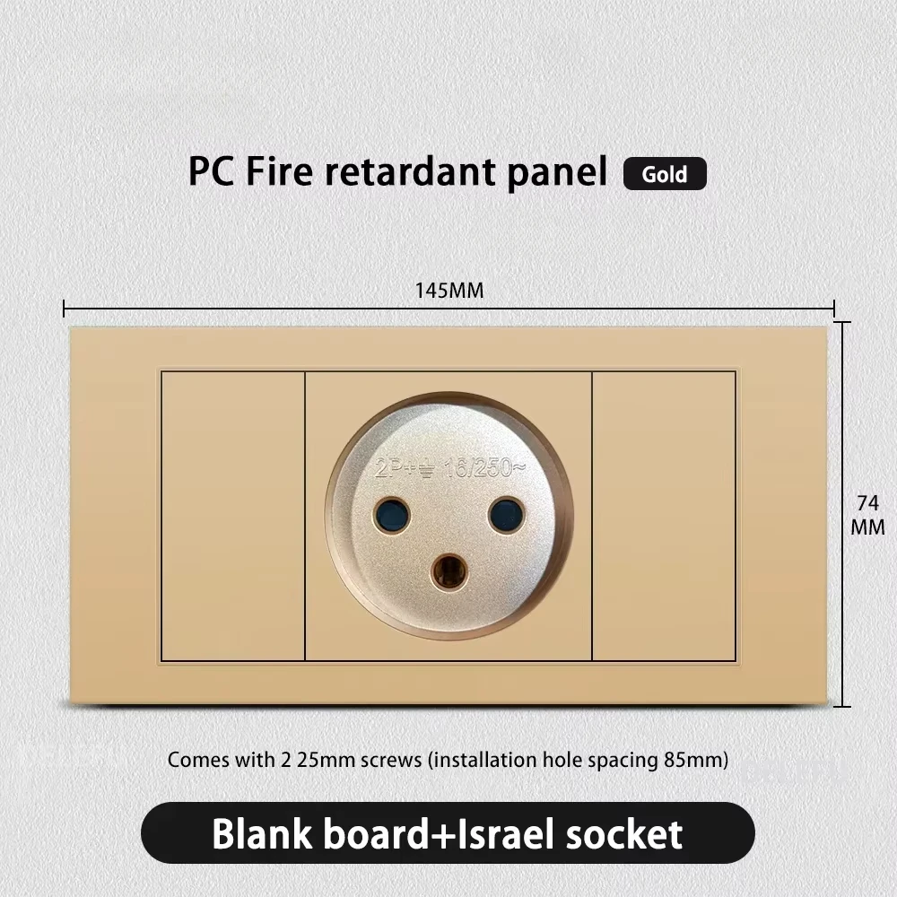 Melery Flame Retardant SC31 Panel 145mm Gold Israel Standard USB TypeC Fast Charging Wall Socket Switch TV Tel CAT5 CAT6-Melery
