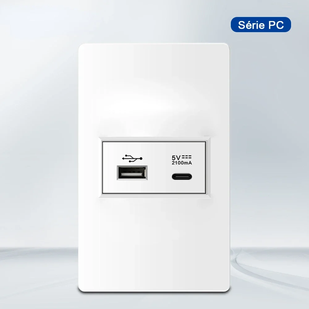 Melery  4*2 Brazilian Standard PC Flame Retardant Panel 20W Fast Charge Tpye-c USB Wall Socket, 118*74mm 2.1A 5V Outlet-Melery