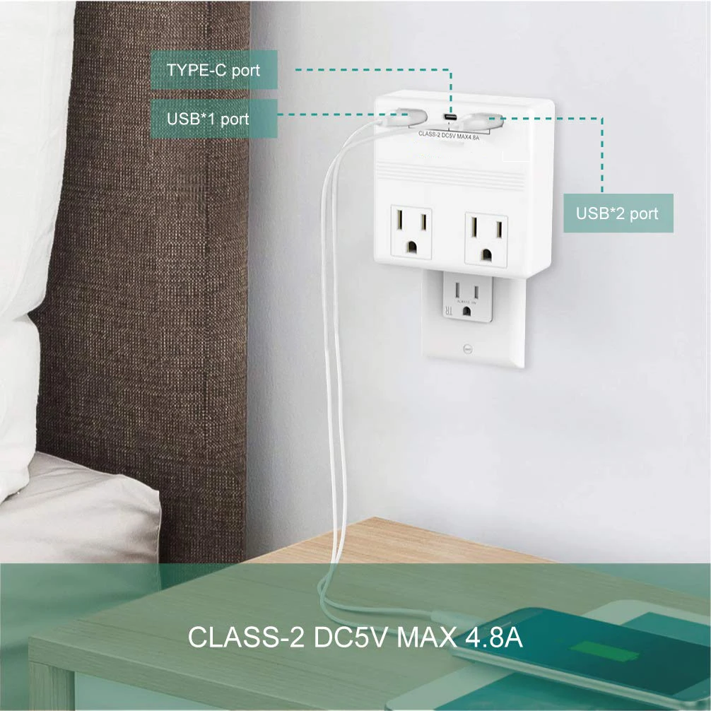 Melery Power Plug US Wall Sockets 2 way Outlet Dual USB C Type-C Charger 4.8A Fast Quick Charge Travel Adapter for Home Office Hotel-Melery