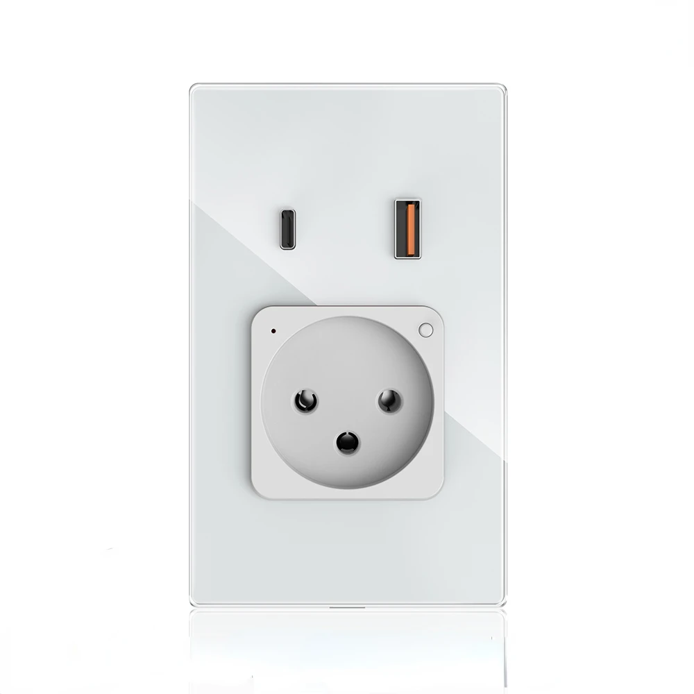 Melery  Wifi Smart Israel Wall Socket USB Plug Outlet Type-C PD 20W Fast Charge Glass Panel Remote Control by Alexa Google Home-Melery