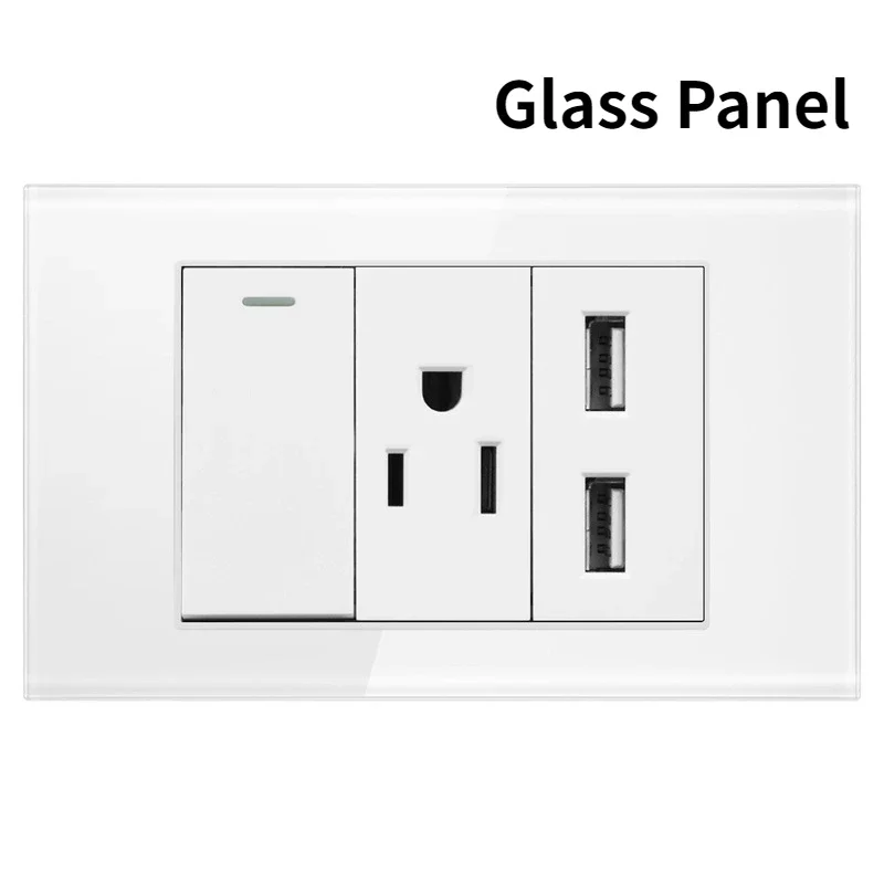 Melery US Power Wall Socket USB Type C Light Switch Double Pole Plastic&Glass Panel Outlet Plate Home Office Electrical Plug-Melery