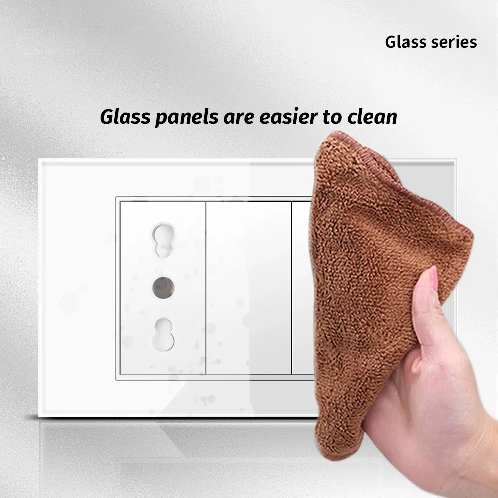 Melery Chile Italy Standard White Tempered Glass Home Office EU Outlet USb Type C Korea Wall Socket Light Pressure Switch 118-Melery