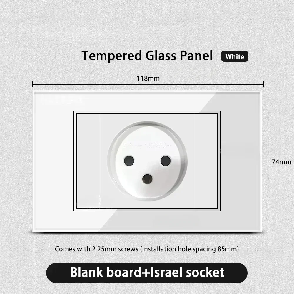 Melery White Tempered Glass Israel Standard USB Type C Fast Charging Wall Socket Light Switch Satellite TV Tel CAT5 CAT6-Melery