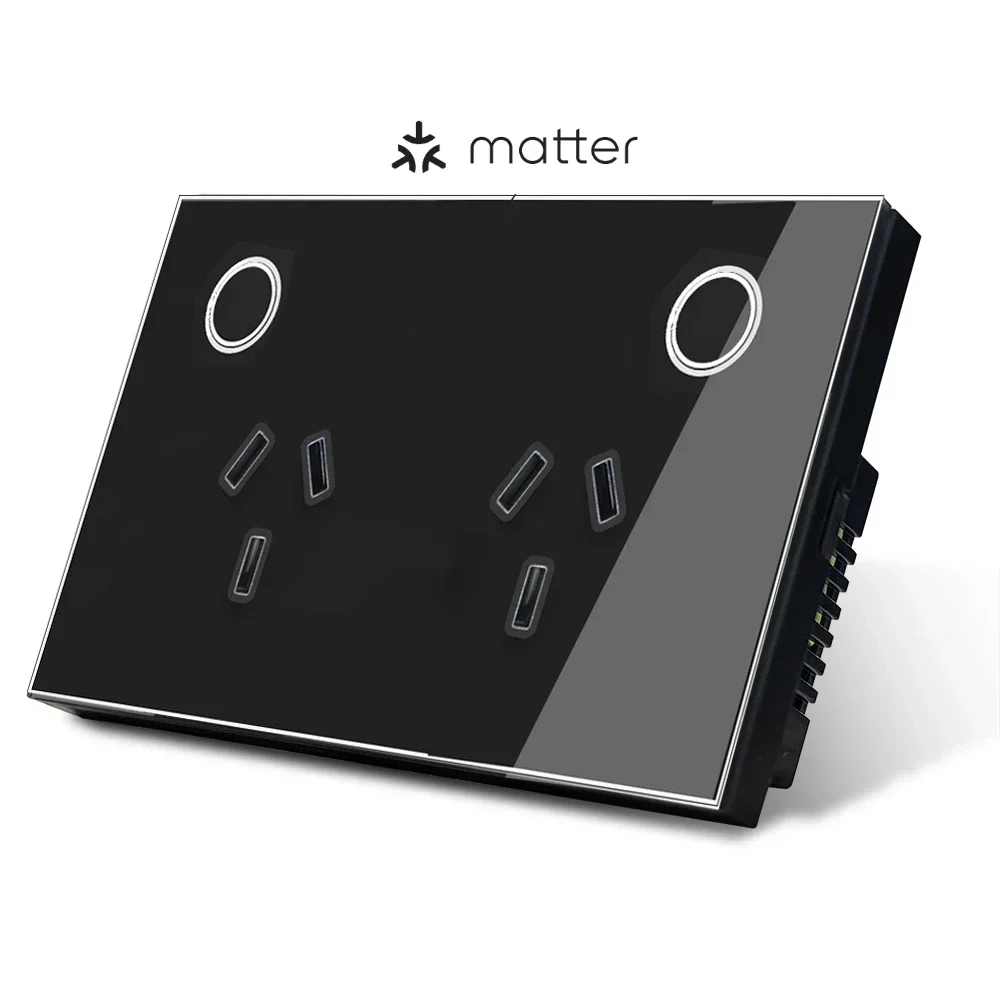 Melery Matter Smart Wall Socket AU Electrical Plug Outlet Power Glass Panel Voice Remote,SmartThings Homekit Alexa Google Home-Melery