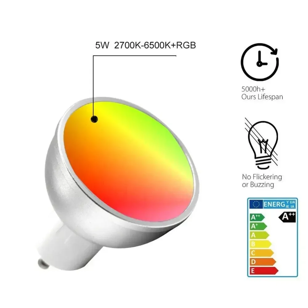 Melery Melery  GU10 Tuya Wifi Smart LED Light Bulbs Spot Lamp Warm RGB White Dimmable Smartlife APP Remote Control by Alexa Google Home-Melery