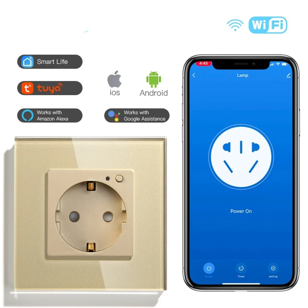 Melery  Wifi Smart Wall Socket EU Electrical Plug Outlet 86mm Power Monitor Tuya APP Remote Wireless Control by Alexa Google Home-Melery