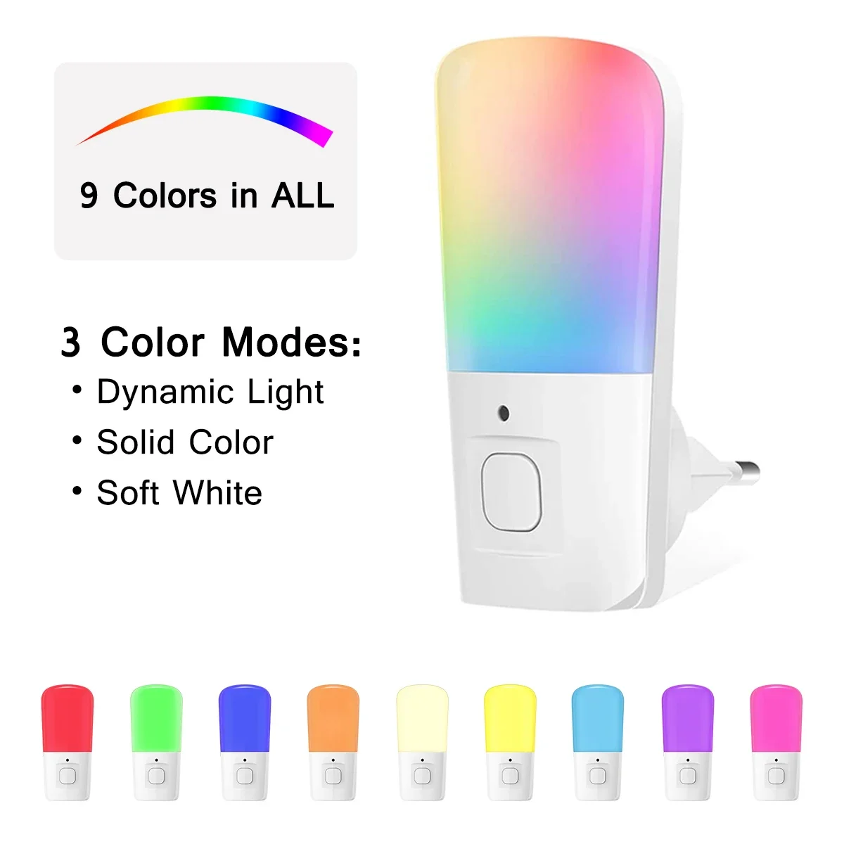 Melery Night Light EU Plug LOHAS 0.5W Low Power Sensor Control RGB+3000K Plug-in Color Changing with Dusk To Dawn for Home-Melery