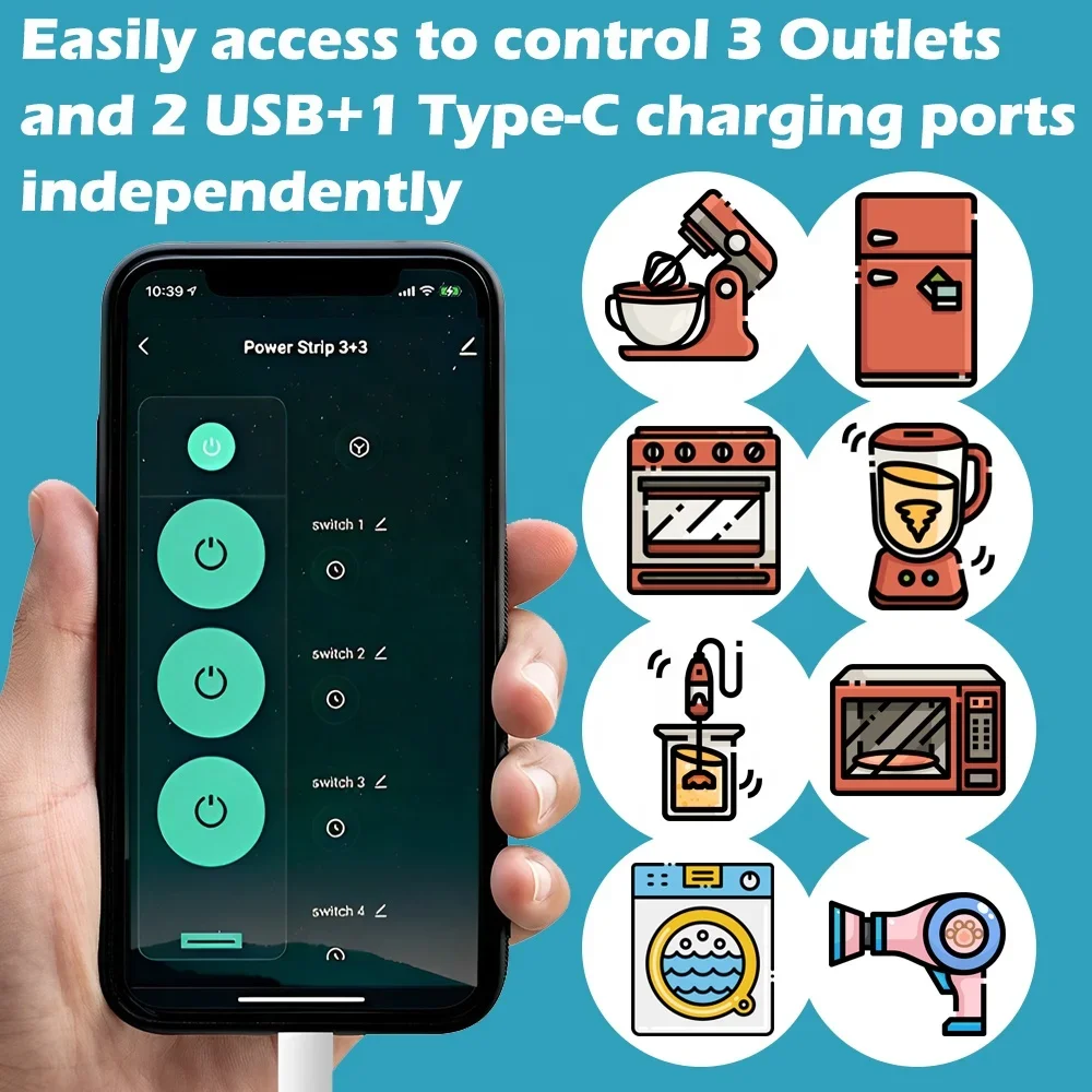 Melery  EU Wifi Smart Things Power Strip 3 AC Outlets USB Type-C Socket Plug Remote Control by Tuya Yandex Alexa Dot Google Home-Melery