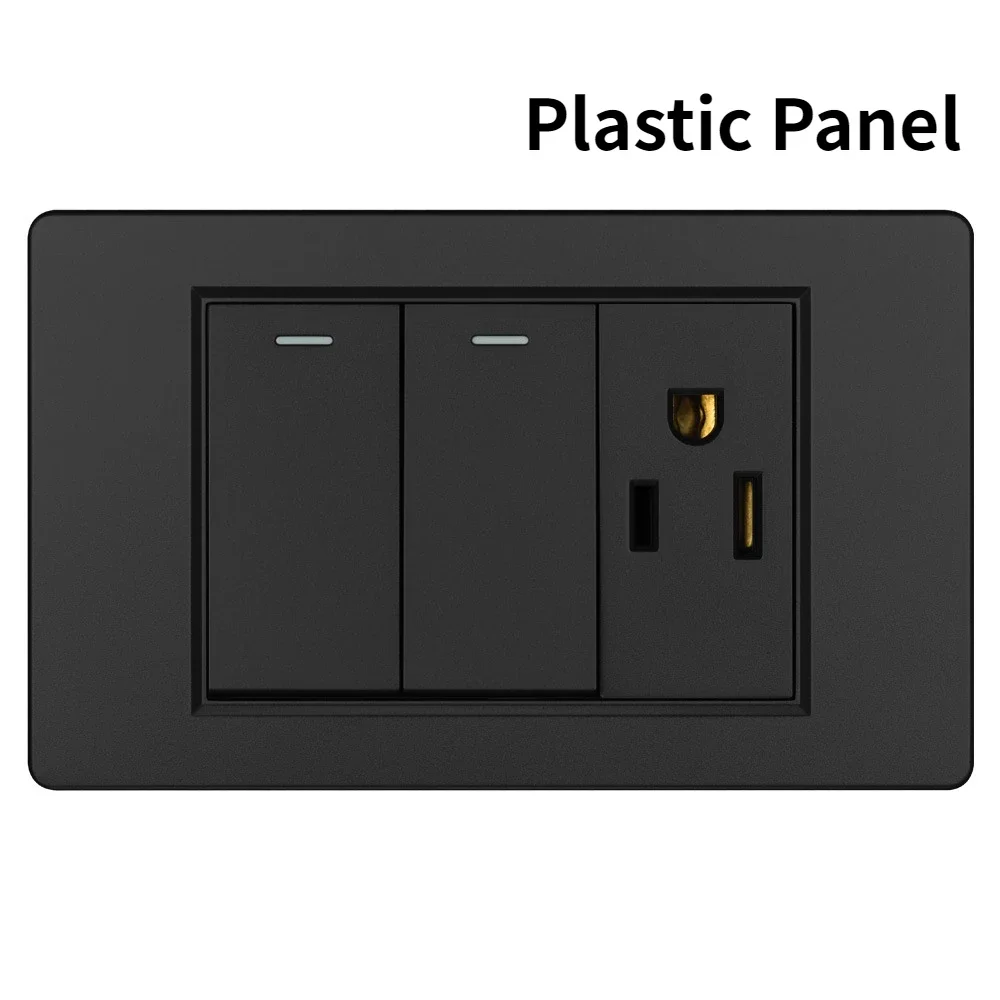 Melery US Power Wall Socket USB Type C Light Switch Double Pole Plastic&Glass Panel Outlet Plate Home Office Electrical Plug-Melery