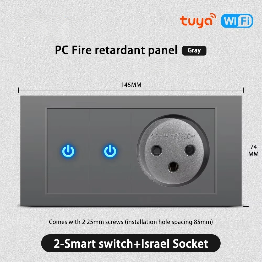 Melery Flame Retardant SC31 Panel 145mm Gray Israel Standard USB TypeC Fast Charging Wall Socket Switch TV Tel CAT5 CAT6-Melery