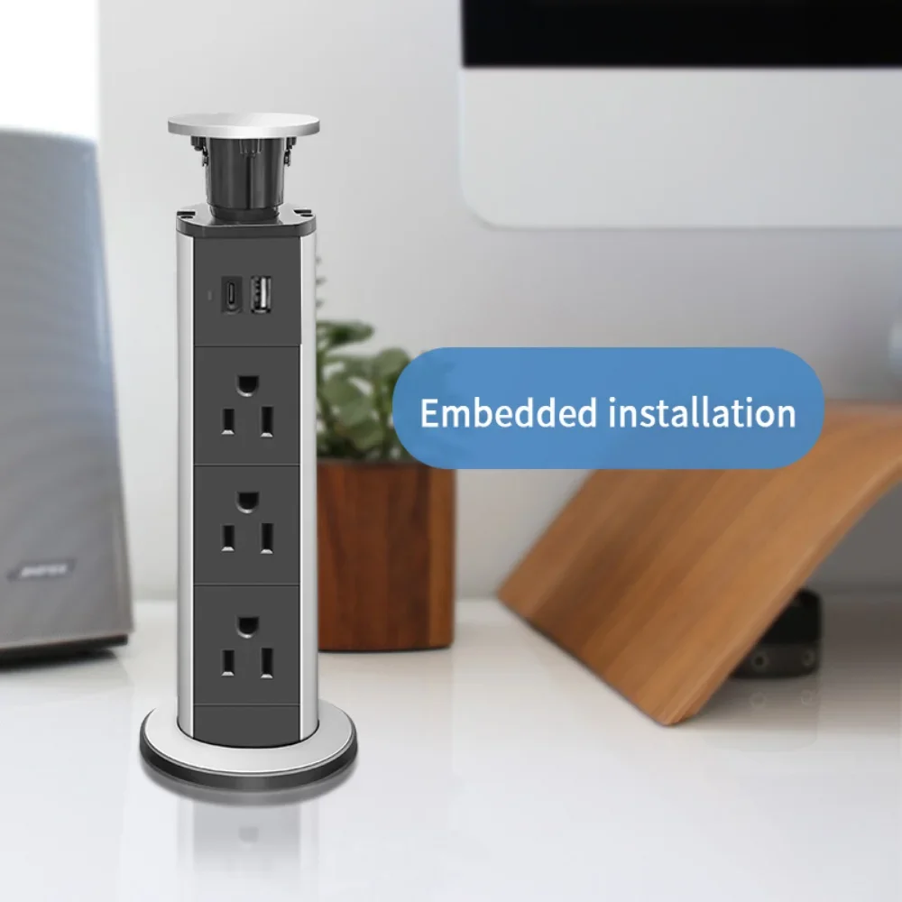 Melery  Table Socket Electrical Plug Brazil EU US UK AU FR Desk Power Strip Smart USB Type-C Hidden Outlet Home Office Kitchen-Melery