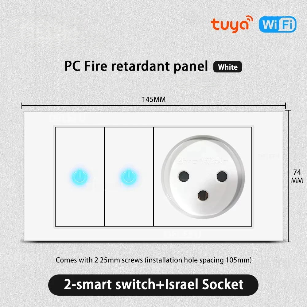 Melery Flame Retardant SC31 Panel 145mm White Israel Standard USB TypeC Fast Charging Wall Socket Switch TV Tel CAT5 CAT6-Melery