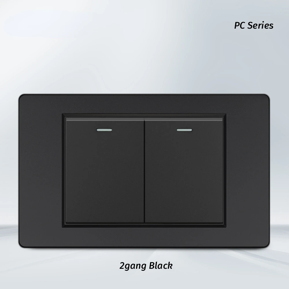 Melery  1/2/3gang1way 2way Black PC Panel Brazil USA Italy Mexico 250V 16A Standard 118*74mm light Wall Switch On Off Push Button-Melery