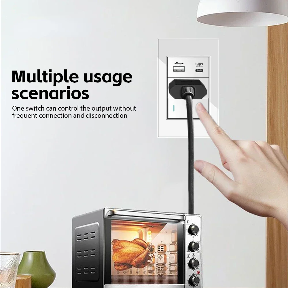 Melery Chile Italy Standard White Tempered Glass Home Office EU Outlet USb Type C Korea Wall Socket Light Pressure Switch 118-Melery