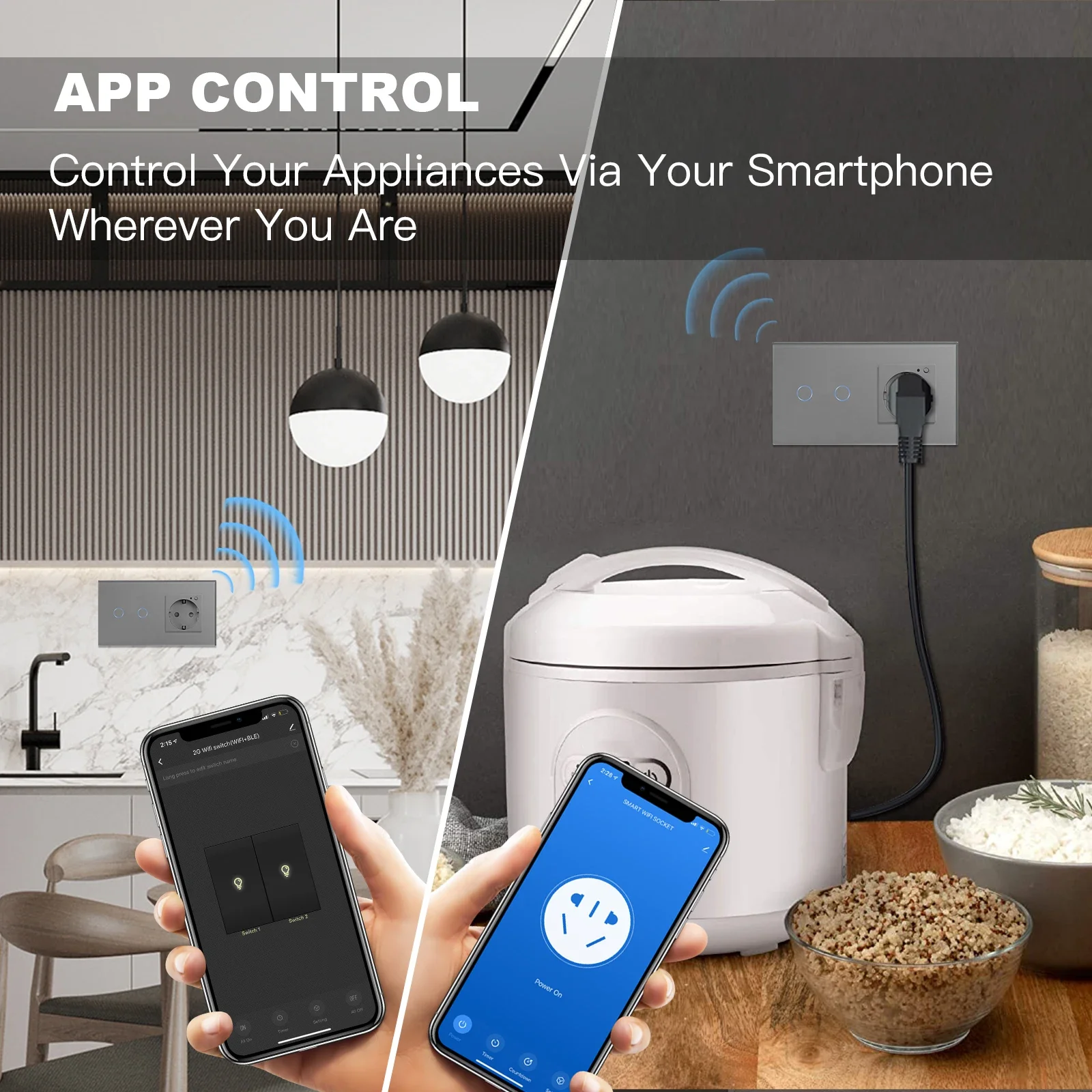 Melery  Smart Wifi Light Switch EU Socket Crystal Glass Panel Touch Sensor 1/2/3Gang Wireless Remote by Tuya Alexa Google Home-Melery