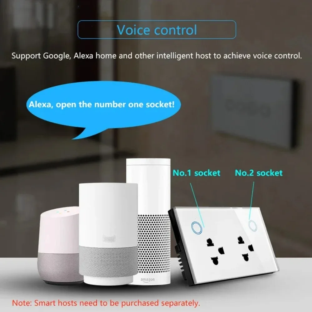 Melery  WIFI Smart Life Tuya US Socket Touch Glass Panel Thailand Double Outlet Voice Remote Control by APP Alexa Google Home-Melery
