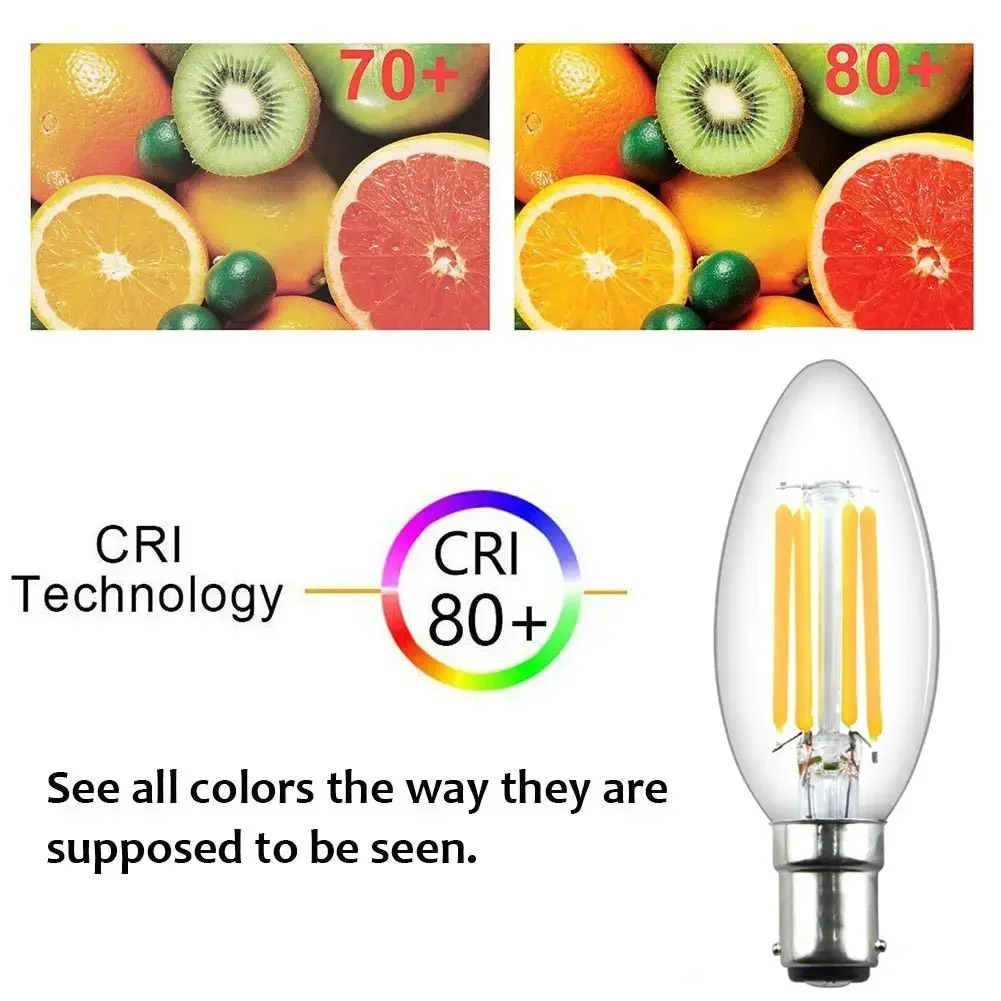 Melery LED Candle Filament Light Bulb B15 SBC Bayonet 4W Ba15d Vintage Warm White 2700K 40W Replacement Home Office Decorative Dimmable or not 4PACK-Melery