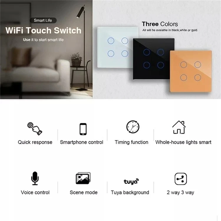 Melery Wifi Smart Light Switch Wall Glass Screen Interruptor Touch Panel Voice Control Wireless by Alexa Google Home 1/2/3/4Gang-Melery