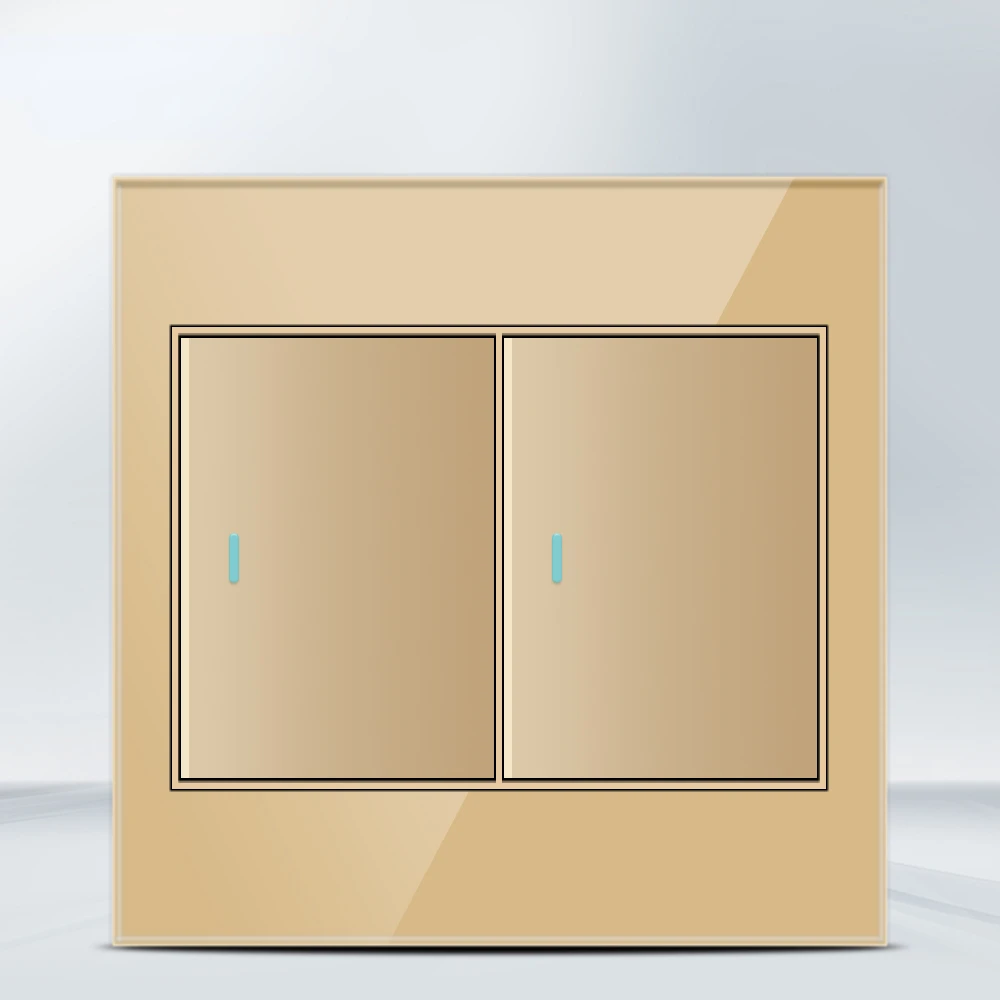 Melery  4x4 Fireproof Glass Panel Brazil Standard Outlet Double USB Type C Wall Power Socket Light Switch Office Golden 10A 20A-Melery