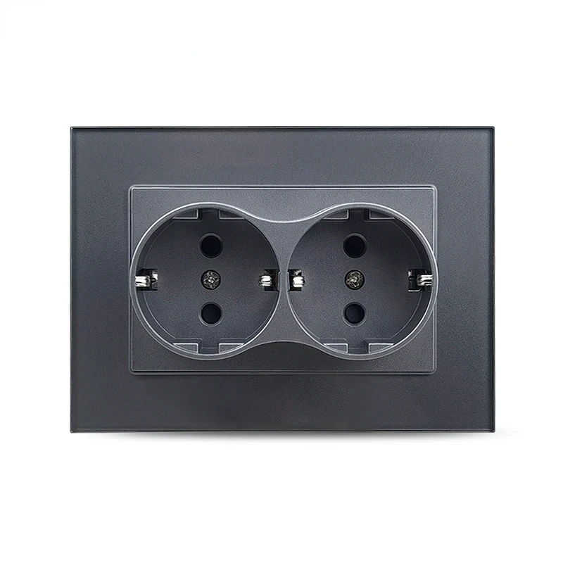 Melery  Double EU Wall Electrical Power Socket Crystal Glass Panel European Russia Outlet Hole Home Office Kitchen White Black-Melery