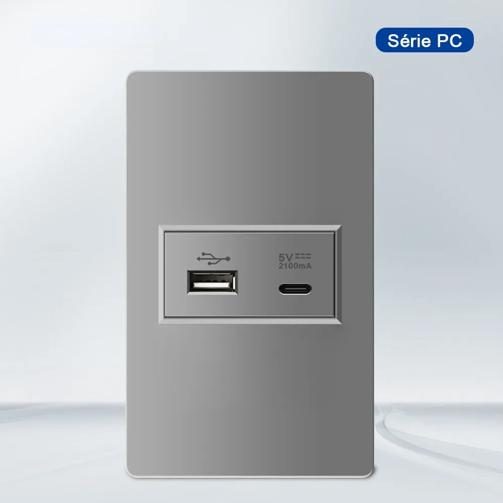 Melery  4*2 Brazilian Standard PC Flame Retardant Panel 20W Fast Charge Tpye-c USB Wall Socket, 118*74mm 2.1A 5V Outlet-Melery