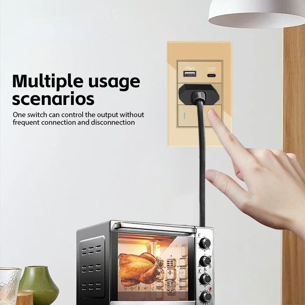 Melery Italy Chile Tempered Gold Glass Home Office EU Korean Outlet USB TypeC Korea Wall Socket Light Pressure Switch Electrical-Melery