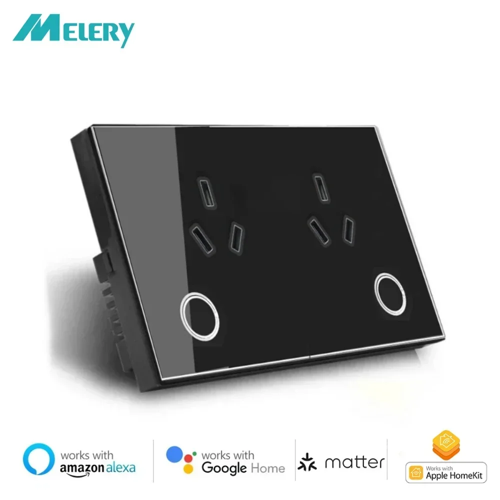Melery Matter Smart Wall Socket AU Electrical Plug Outlet Power Glass Panel Voice Remote,SmartThings Homekit Alexa Google Home-Melery