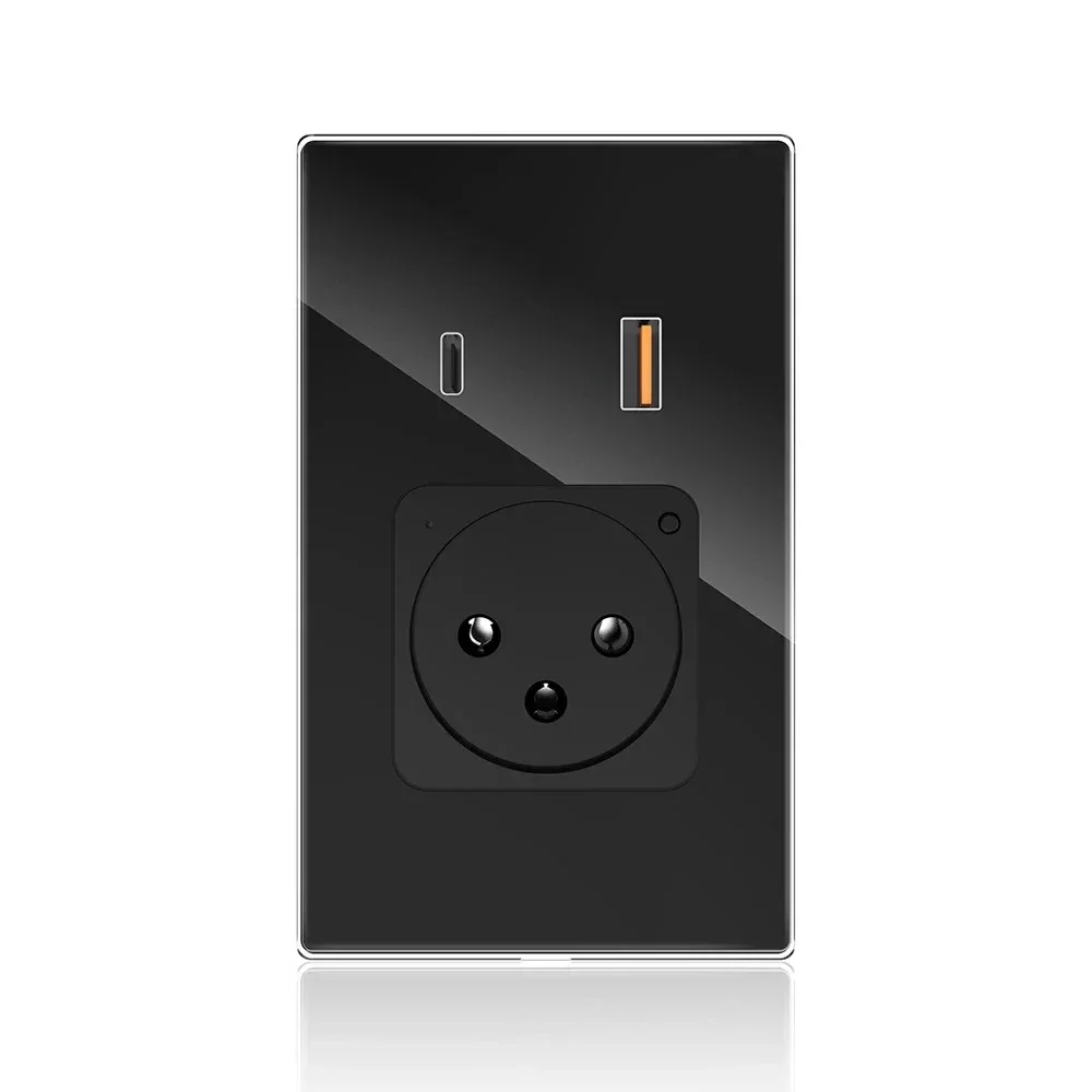 Melery  Wifi Smart Israel Wall Socket USB Plug Outlet Type-C PD 20W Fast Charge Glass Panel Remote Control by Alexa Google Home-Melery