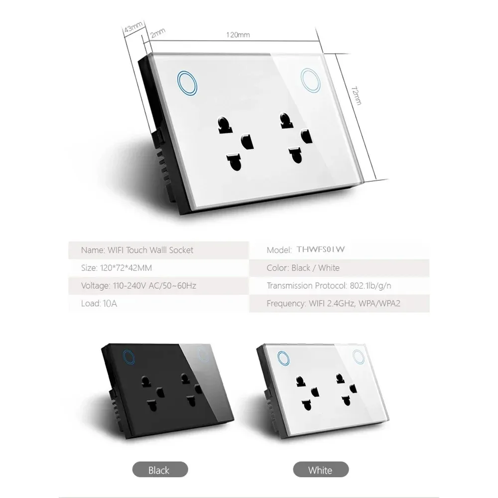 Melery  WIFI Smart Life Tuya US Socket Touch Glass Panel Thailand Double Outlet Voice Remote Control by APP Alexa Google Home-Melery