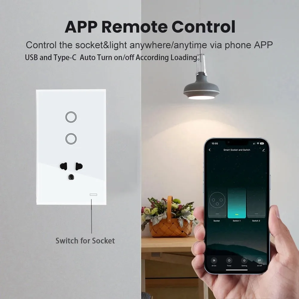 Melery Thailand Plug Wall Socket Wifi Smart Tuya Light Switch US EU Brazil Outlet Touch Glass Panel Remote by Alexa Google Home-Melery