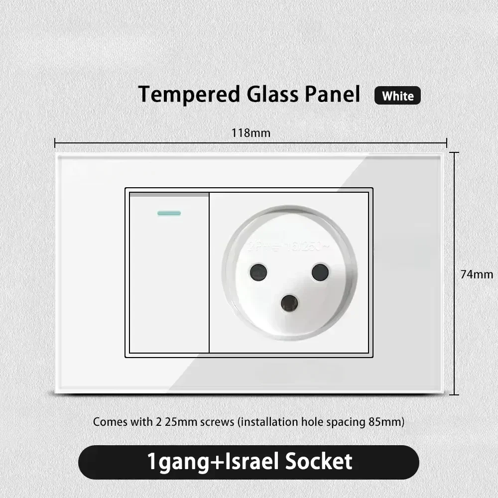 Melery White Tempered Glass Israel Standard USB Type C Fast Charging Wall Socket Light Switch Satellite TV Tel CAT5 CAT6-Melery