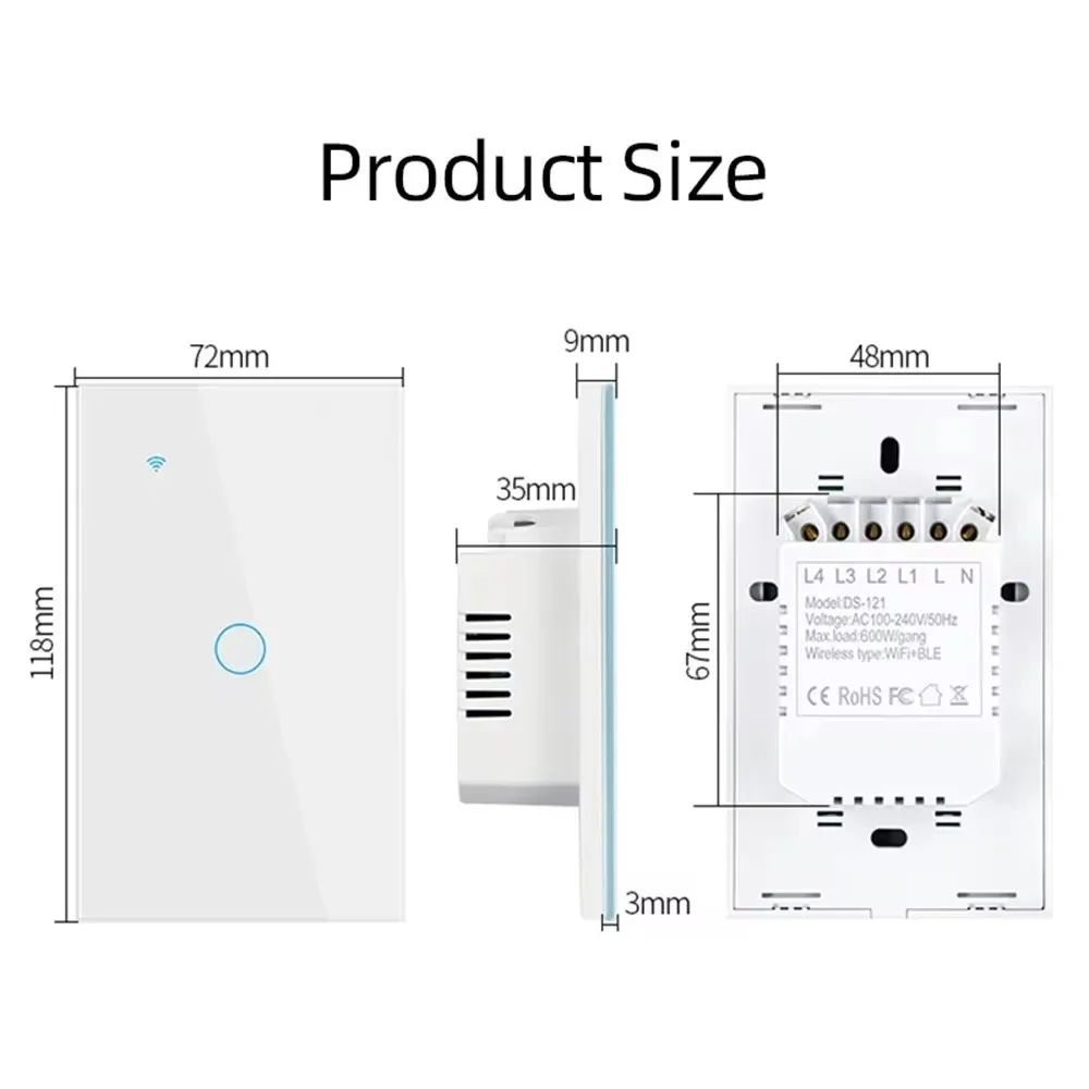 Melery Light Switch Smart WiFi Tuya Touch Sensor Glass Panel with/without Neutral Wire US,by Alexa Google Home 1/2/3/4 Gang-Melery
