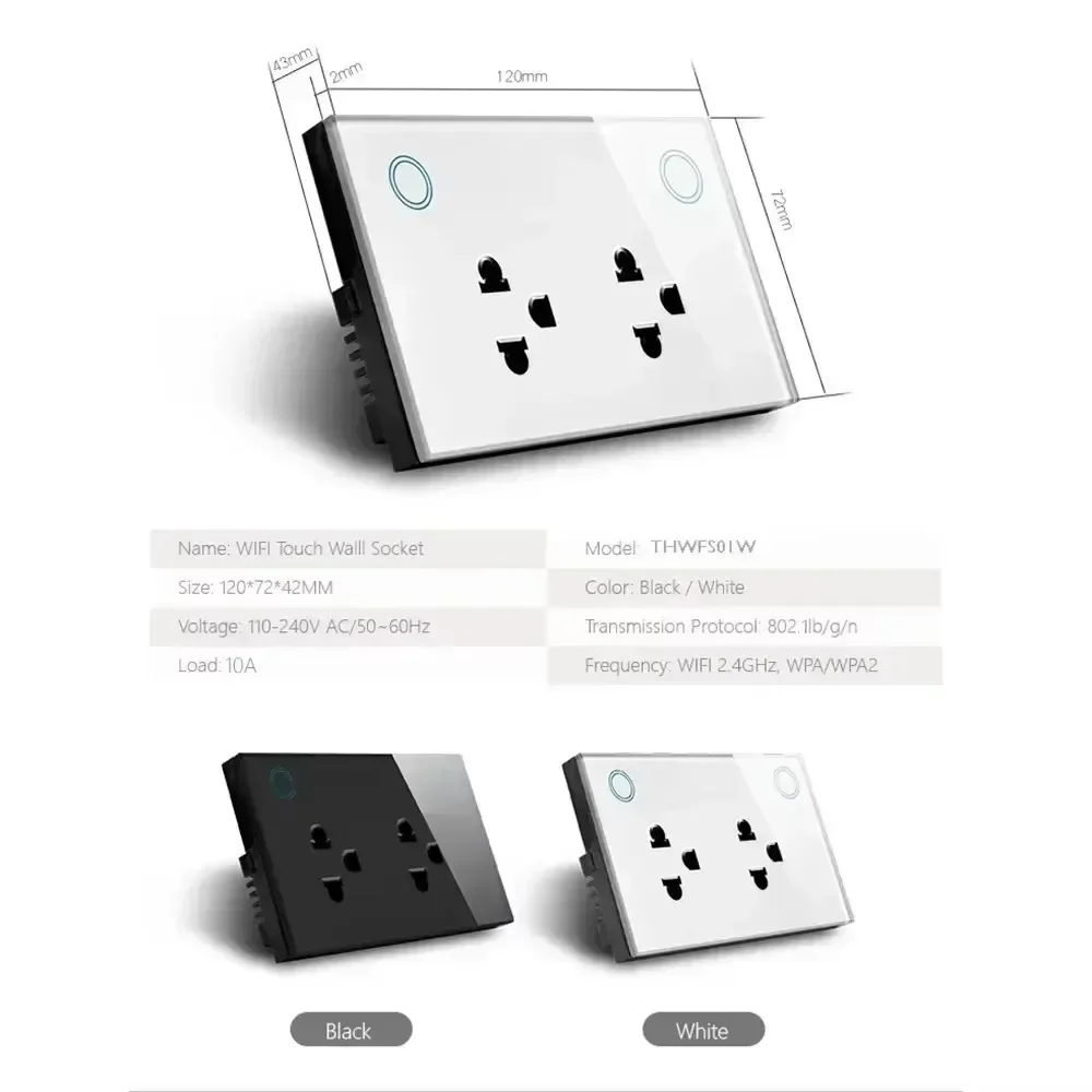 Melery Matter WiFi Smart Plug Thailand Socket Touch Glass Panel Power Outlet,Voice Remote Control Homekit App,Alexa,Google Home-Melery