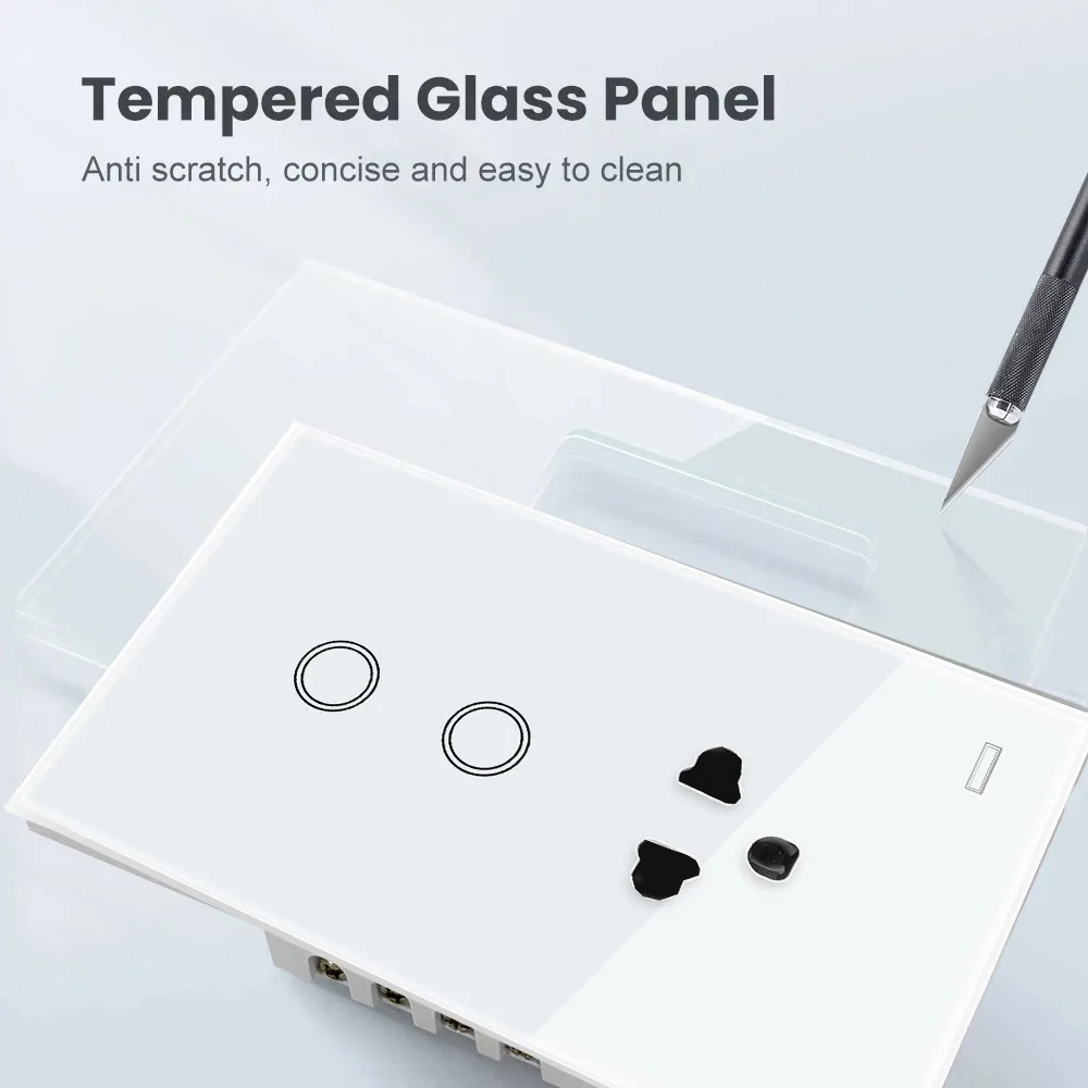 Melery Thailand Plug Wall Socket Wifi Smart Tuya Light Switch US EU Brazil Outlet Touch Glass Panel Remote by Alexa Google Home-Melery
