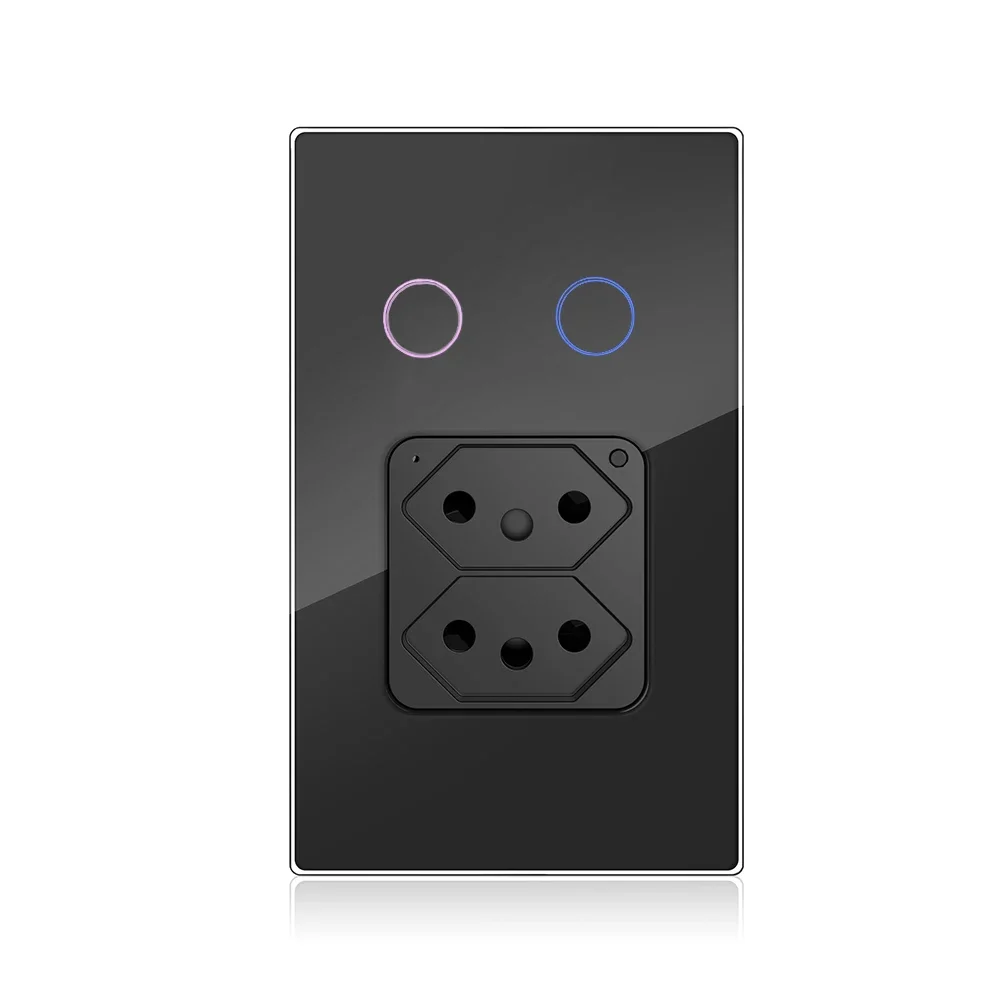 Melery Tuya Brazil Light Switch Wifi Smart Dual Wall Socket 20A Plug Outlet Touch Sensor Glass Panel Remote by Alexa Google Home-Melery