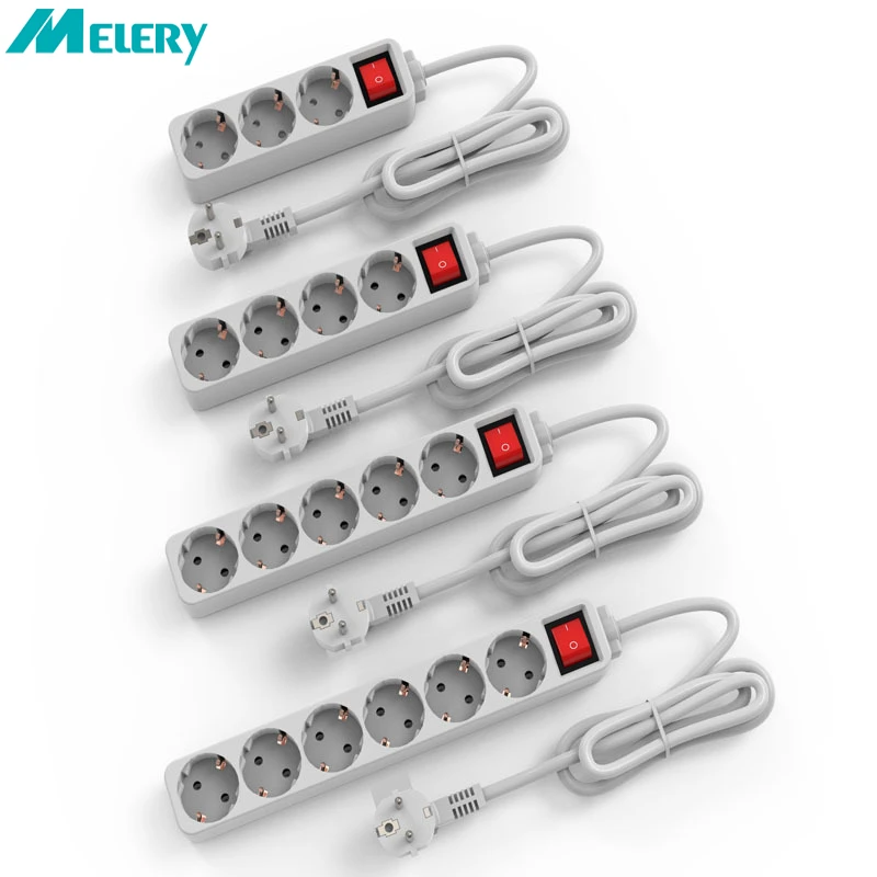 Melery  Power Strip Surge Protector 3/4/5/6 AC EU Electrical Plug Outlet Socket Lead Extension Adapter Extenstion Cord Cable 1.5m-Melery